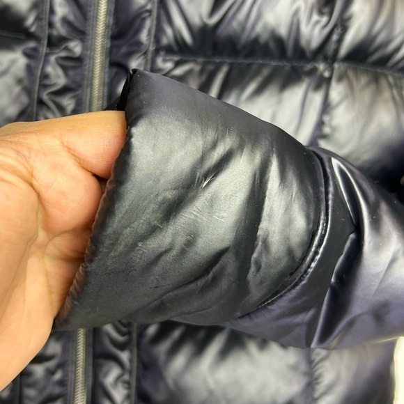 Y2K Bebe Down Puffer Bomber Jacket Women's Sp Black Shiny Purple inside pocket - Picture 15 of 16